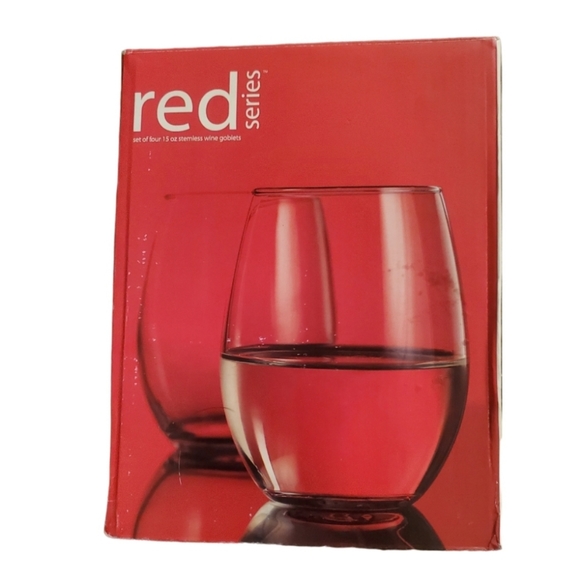 Home Essentials Red Series 15 ounce Stemless Wine Glass set of 4 NWT - Picture 2 of 4